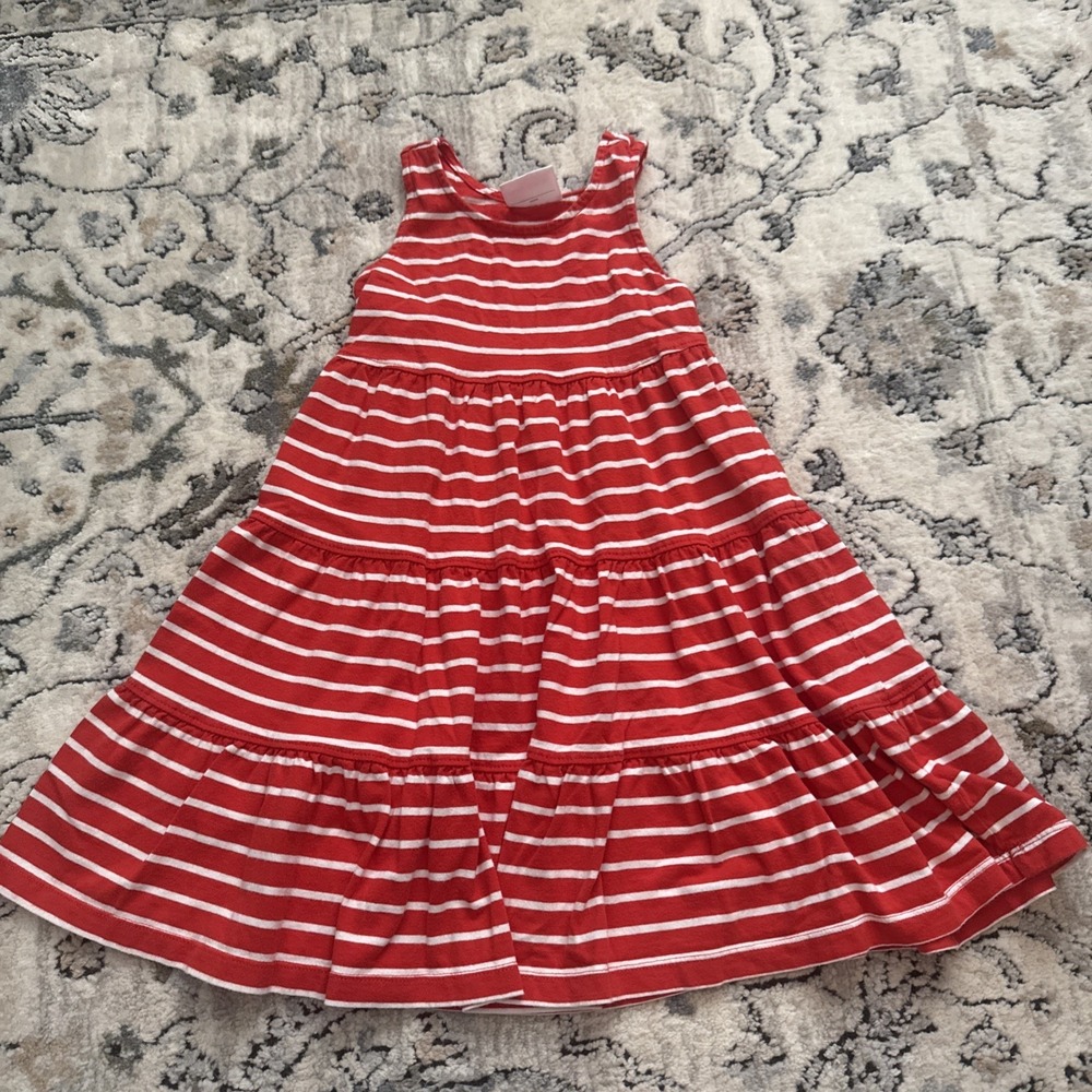Hanna Andersson Girls 110cm Sz5 Red & White Striped Cotton Sundress 4th Of July